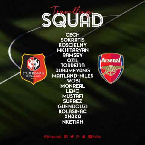 Europa League: Arsenal squad to face Rennes revealed
